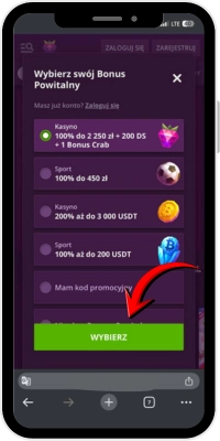 Wybór bonusu powitalnego w Malina Casino na iOS