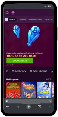 Gra w Malina Casino na Android po zalogowaniu do konta