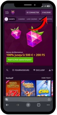 Bouton d’inscription pour créer un compte Malina Casino depuis iOS